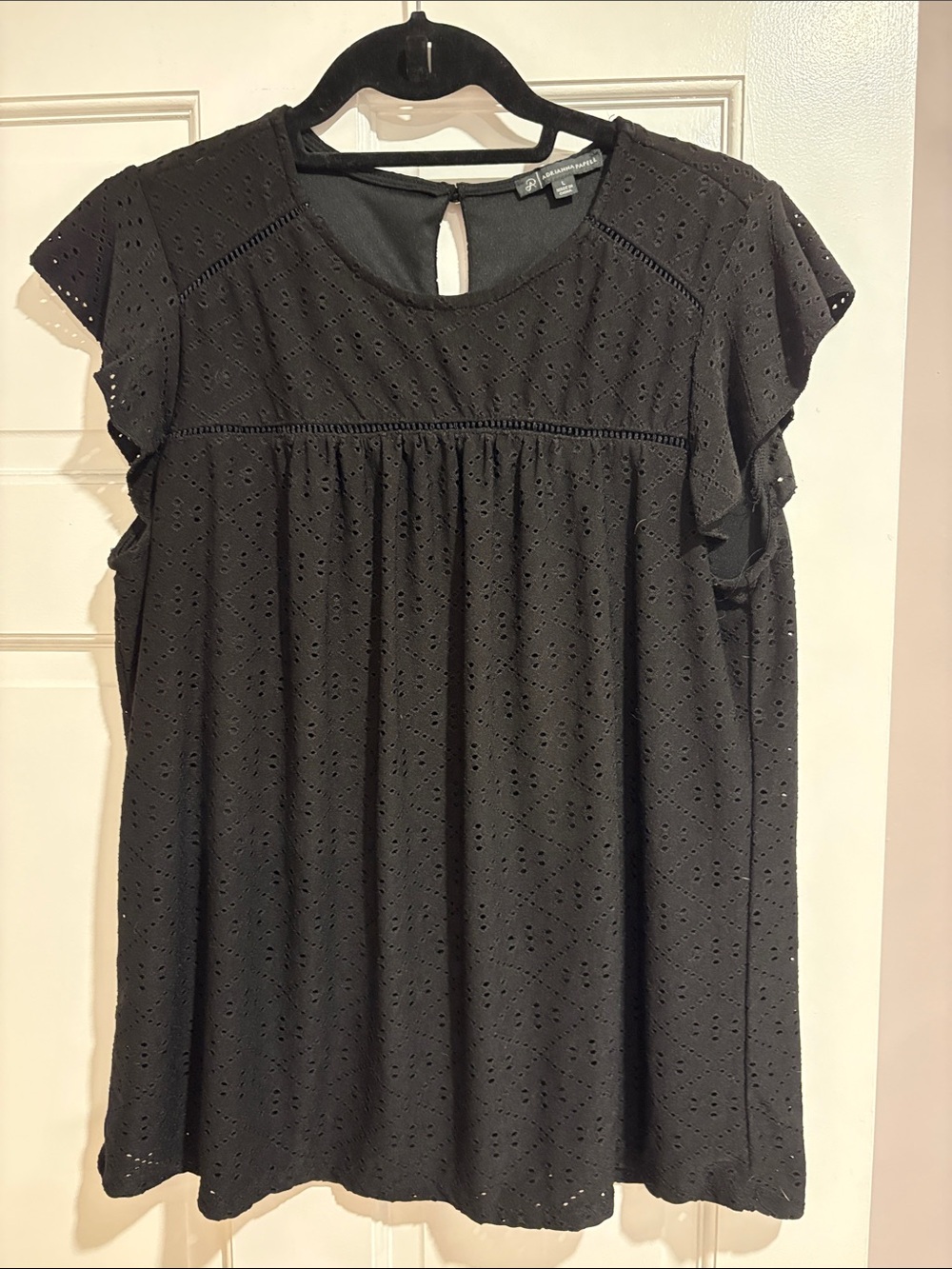 Adrianna Papell Black Eyelet Short Sleeve Blouse